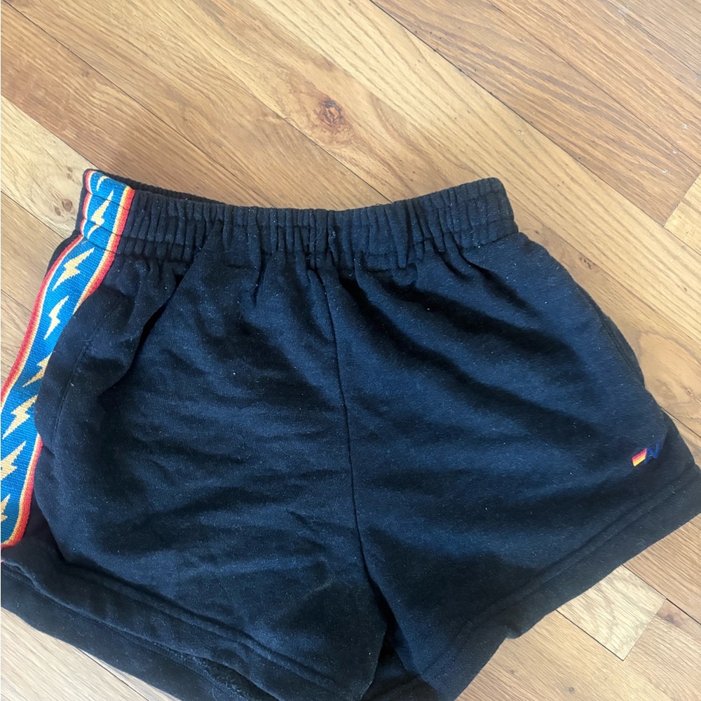 Aviator Nation Black High Waist Shorts with Multicolor Stripe